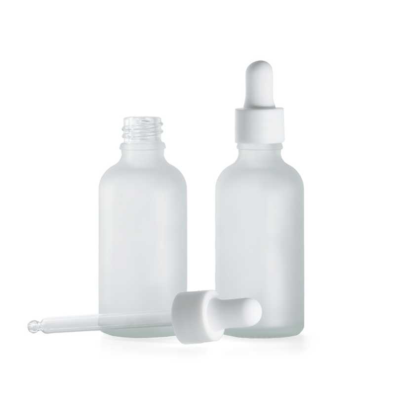 Clear Frosted Glass Bottle, White Smooth Matte Dropper, 50 ml