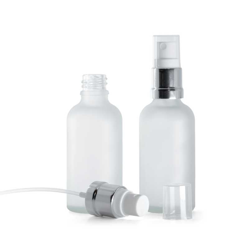Clear Frosted Glass Bottle, Glossy Silver White Spray, 50 ml