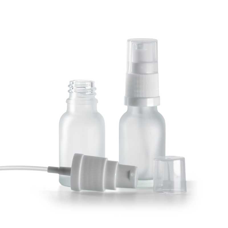 Clear Frosted Glass Bottle, White Lotion Pump, 15 ml