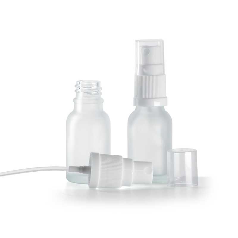 Clear Frosted Glass Bottle, White Spray, 15 ml