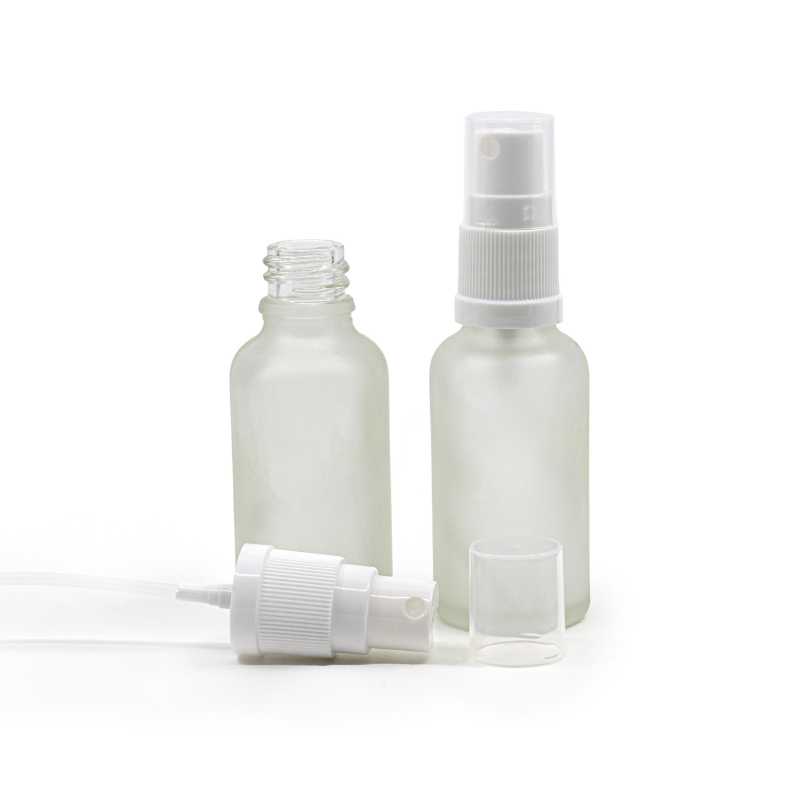 Clear Frosted Glass Bottle, White Spray, 30 ml
