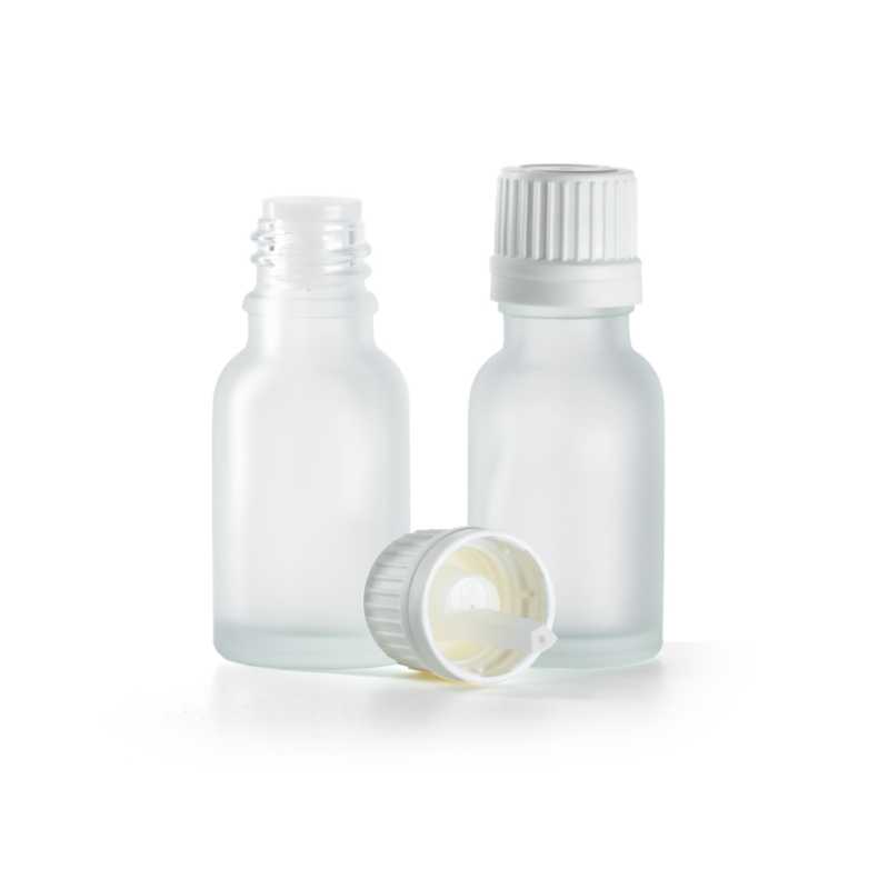 Clear Frosted Glass Bottle, White Tamper Evident Cap & Dropper, 15 ml