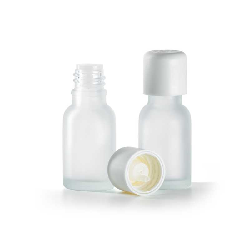 Clear Frosted Glass Bottle, White Safety Cap & Dropper, 15 ml