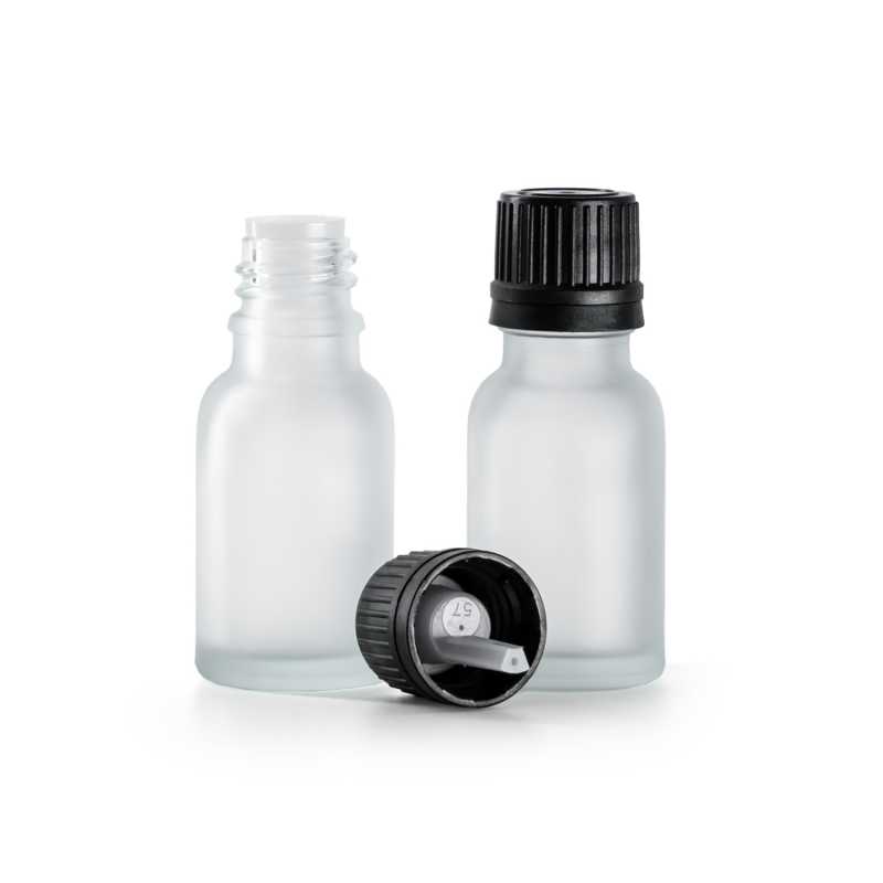 Clear Frosted Glass Bottle, Black Cap & Dropper 15 ml
