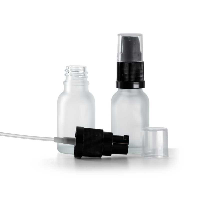 Clear Frosted Glass Bottle,  Lotion Pump, 15 ml