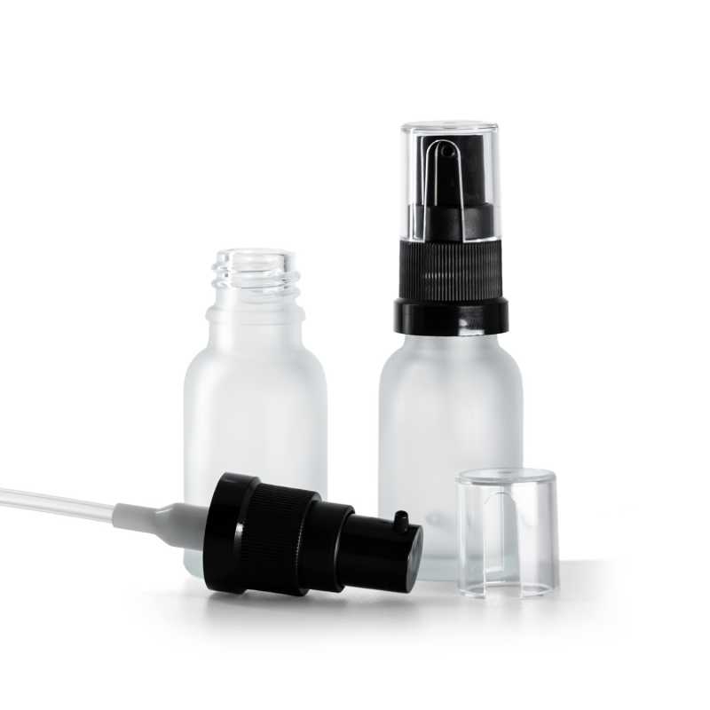 Clear Frosted Glass Bottle, Oil Pump, 15 ml