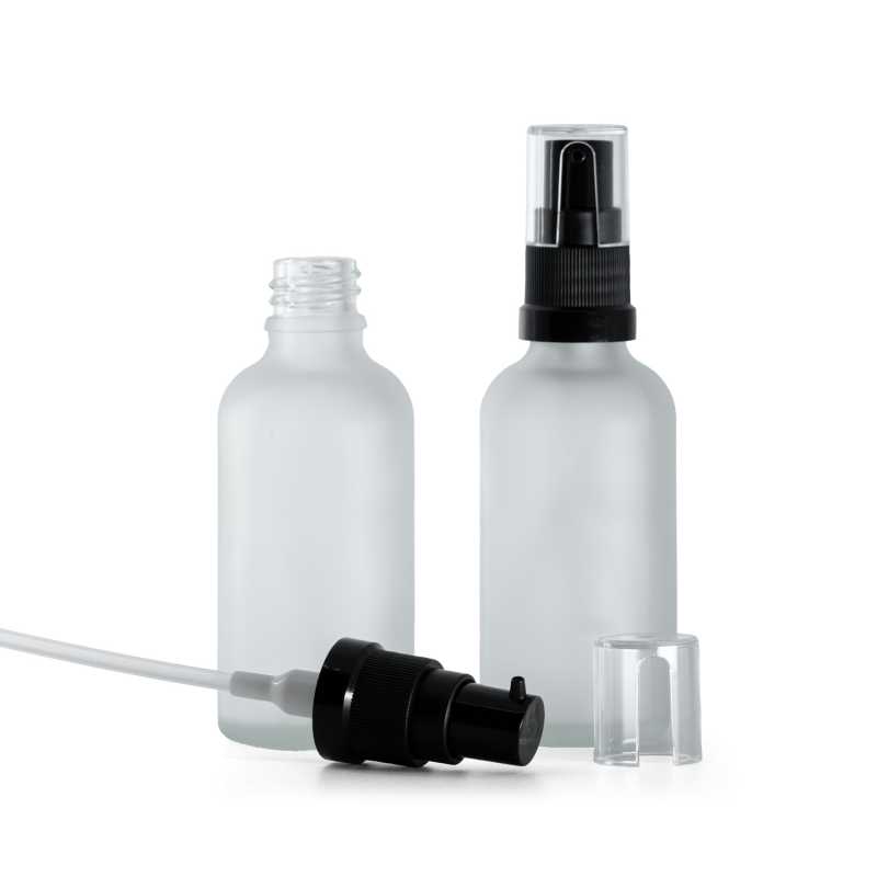 Clear Frosted Glass Bottle, Oil Pump, 50 ml