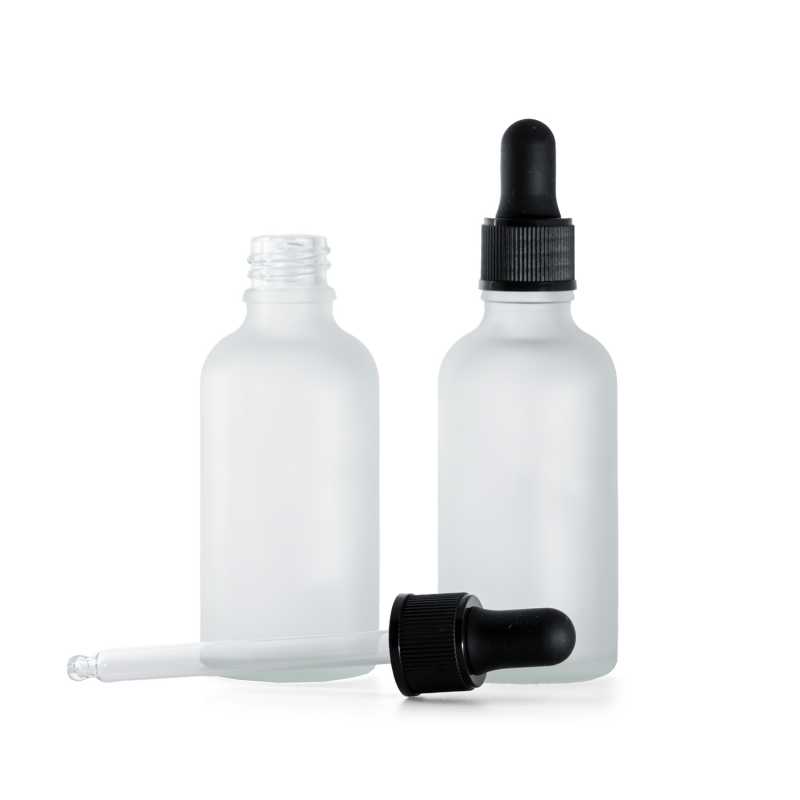 Clear Frosted Glass Bottle, Matte Black Dropper, 50 ml