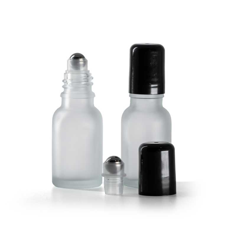 Clear Frosted Glass Bottle with Roll-On, 15 ml