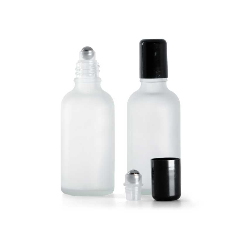 Clear Frosted Glass Bottle with Roll-On, 50 ml