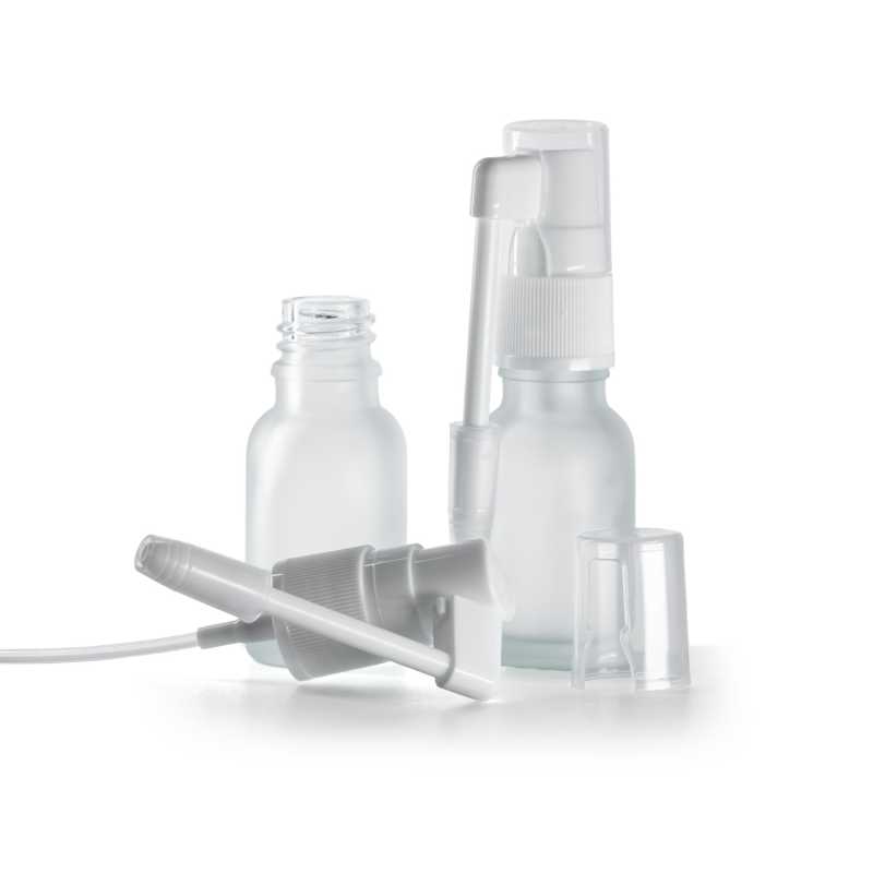 Clear Frosted Glass Bottle, White Oral Spray, 15 ml