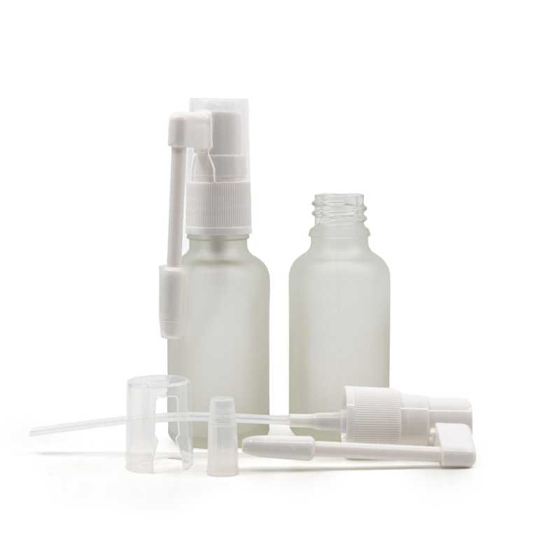 Clear Frosted Glass Bottle, White Oral Spray, 30 ml