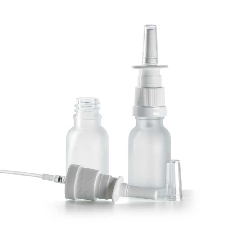 Clear Frosted Glass Bottle, White Nasal Spray, 15 ml
