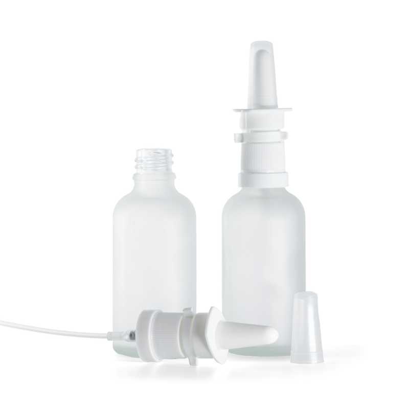 Clear Frosted Glass Bottle, White Nasal Spray, 50 ml