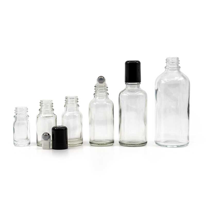 The glass bottle, the so-called vial, is made of thick transparent glass. It is used for storing liquids.Volume: 5 ml, total volume 6,7 mlBottle height: 50,2 mm