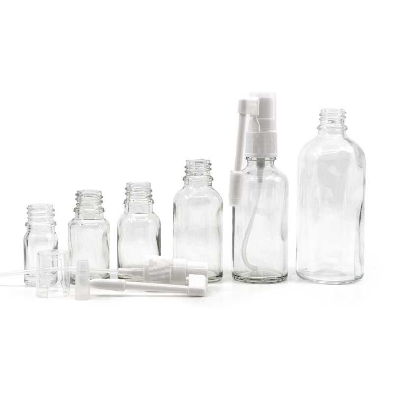 Clear Glass Bottle, White Oral Spray, 10 ml