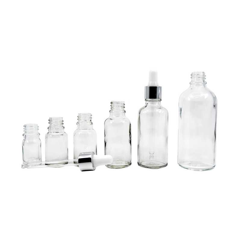 The glass bottle, the so-called vial, is made of thick transparent glass. It is used for storing liquids.Volume: 5 ml, total volume 6,7 mlBottle height: 50,2 mm