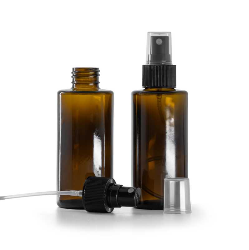 Amber Glass Bottle, Straight Top, 24 mm, Black Spray, 100 ml
