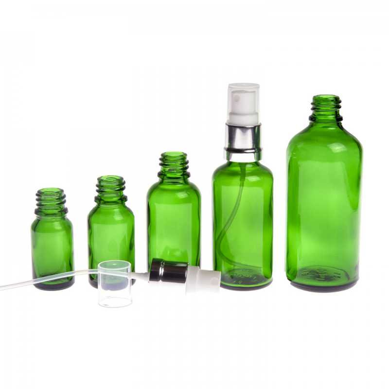 Green Glass Bottle, Glossy Silver White Spray, 15 ml