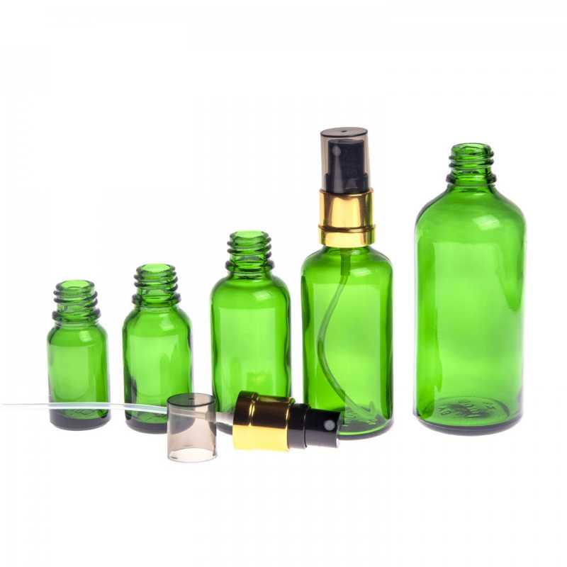 Green Glass Bottle, Glossy Gold Black Spray, Smokey Overcap, 50 ml