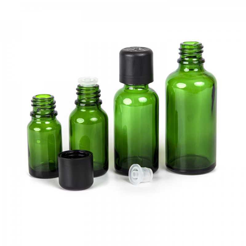 Green Glass Bottle, Black Tamper Evident Safety Cap & Dropper 50 ml