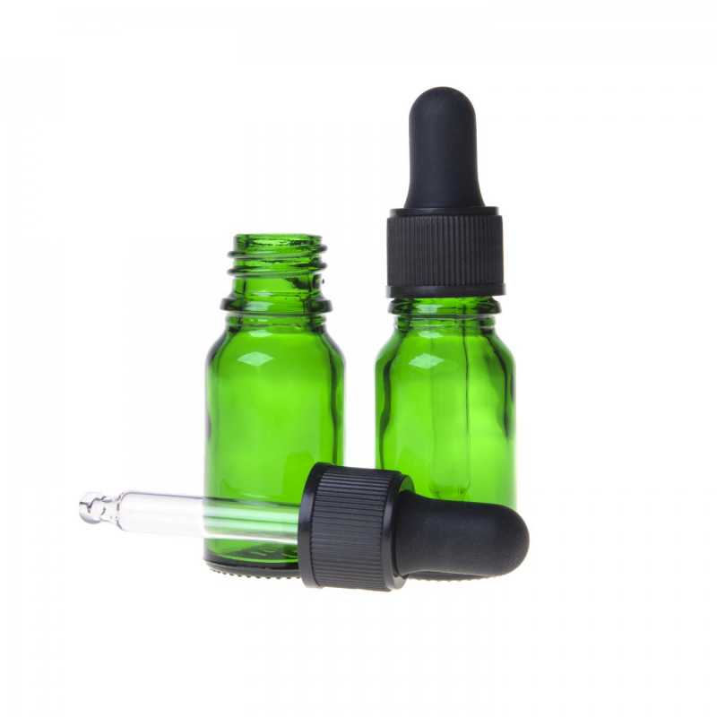 Green Glass Bottle, Matte Black Dropper, 10 ml