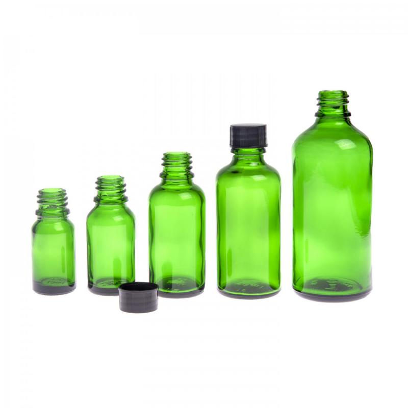 Green Glass Bottle, Black Cap, 50 ml