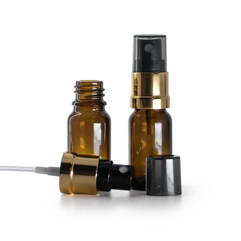 Amber Glass Bottle, Gold Black Spray, Smoky Overcap, 10 ml