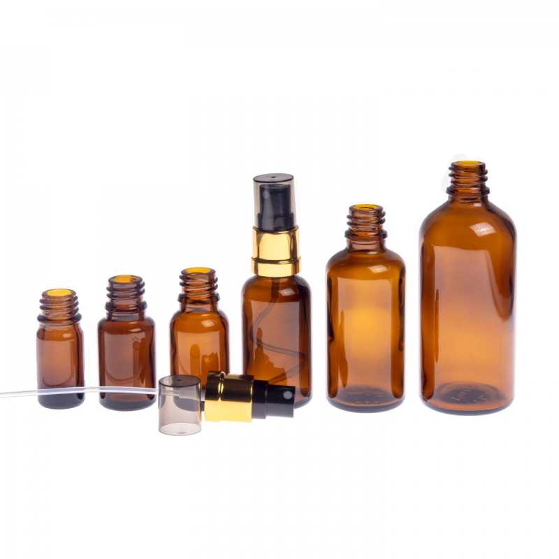 Amber Glass Bottle, Gold Black Spray, Smokey Overcap, 50 ml