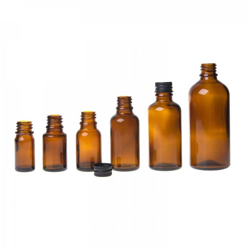 The glass bottle, the so-called vial, is made of thick, dark brown glass. It is used for storing liquids, which, thanks to its colour, it effectively protects f