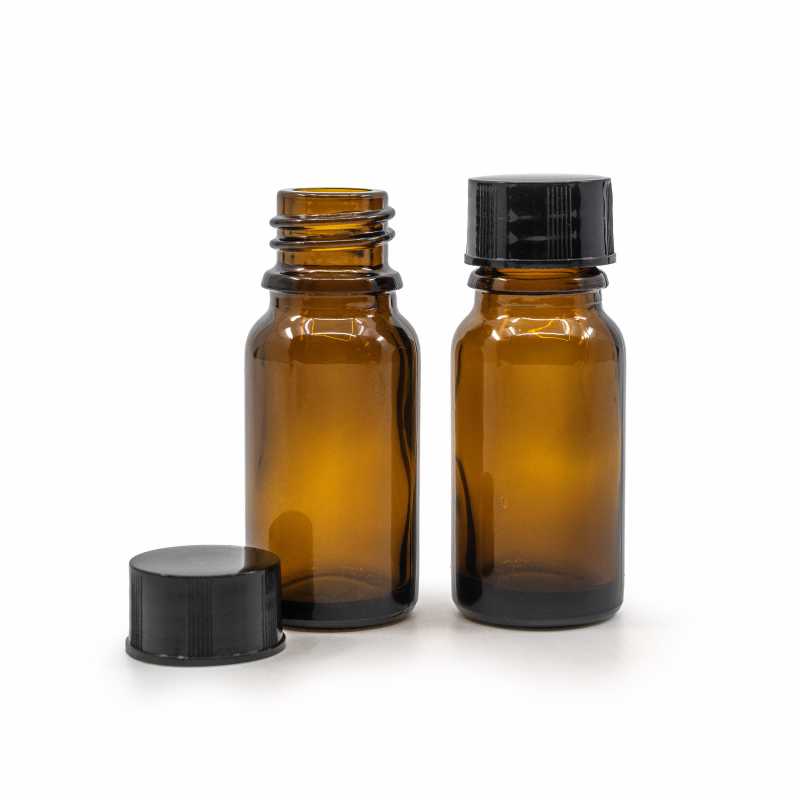 Amber Glass Bottle, Black Cap, 10 ml