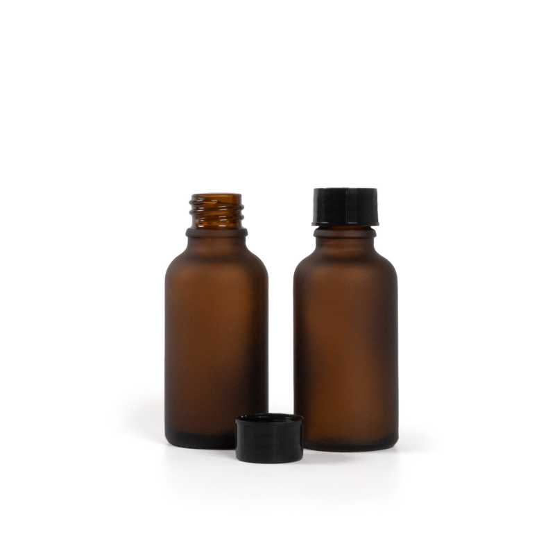 Amber Matte Glass Bottle, Black Cap, 30 ml