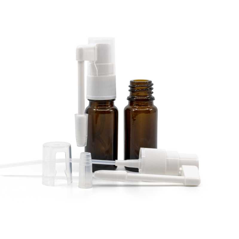 Amber Glass Bottle, Type B, Slim, White Oral Spray, 10 ml