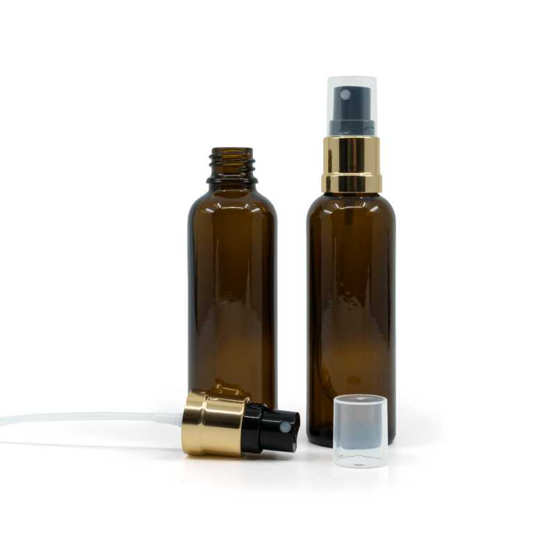 Elegant tall glass vial with a volume of 50 ml. 
Theglass bottle, the so-called vial, is made of thick glass of dark brown colour. It is used for storing liqui