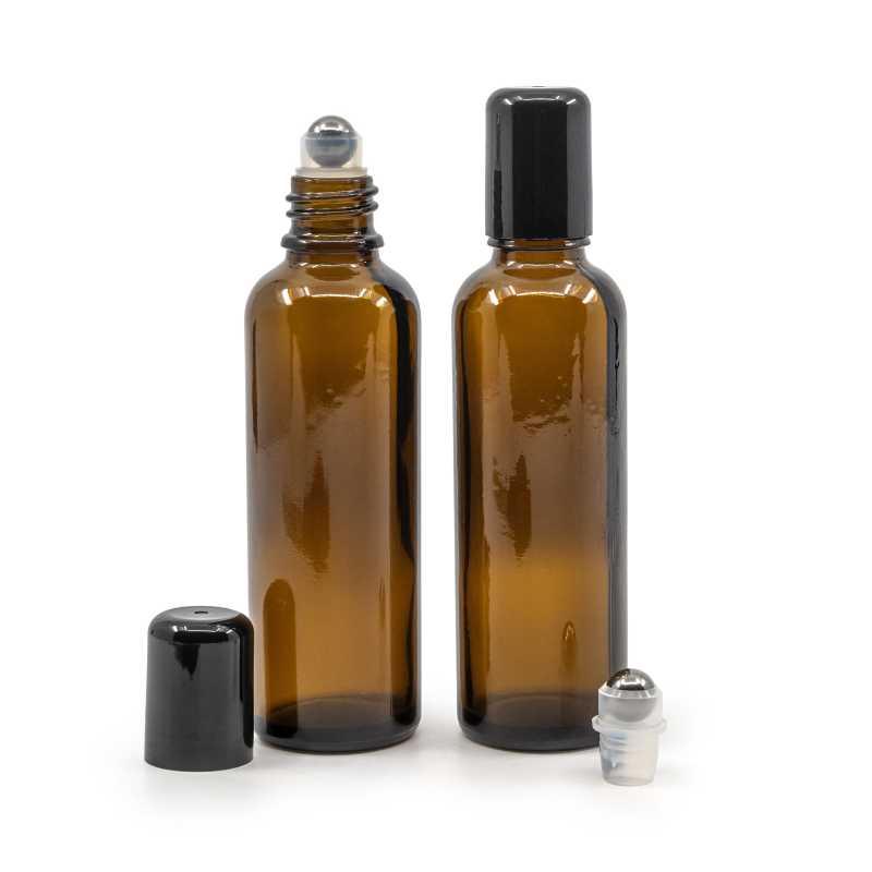 Elegant tall glass vial with a volume of 50 ml. 
Theglass bottle, the so-called vial, is made of thick glass of dark brown colour. It is used for storing liqui