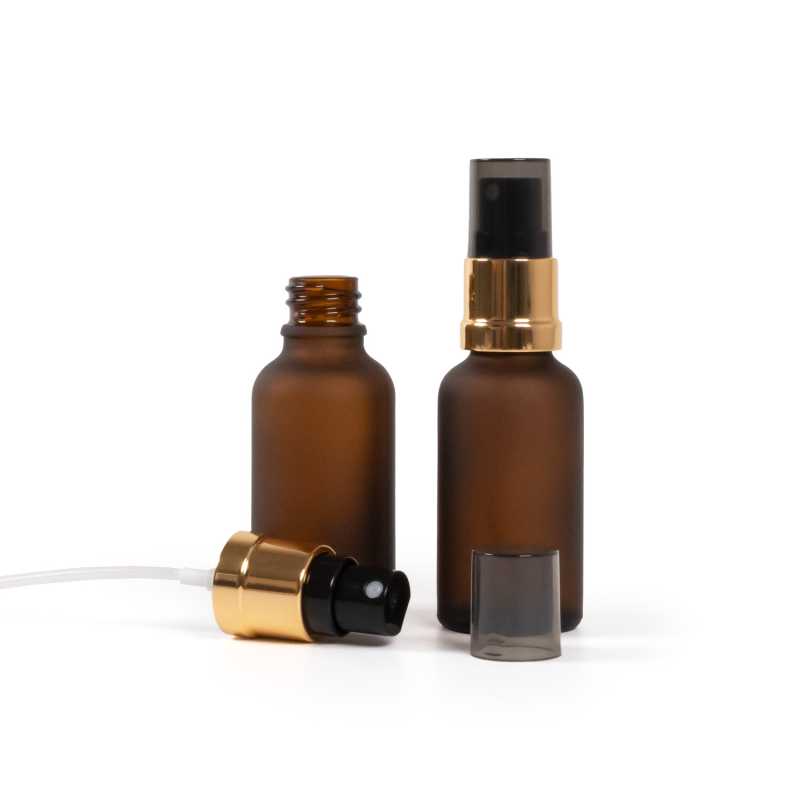 Amber Matte Glass Bottle, Gold Black Spray, Smoky Overcap, 30 ml