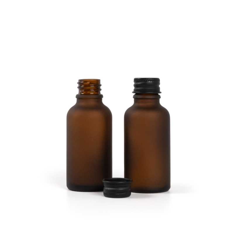 Amber Matte Glass Bottle, Black Aluminium Cap, 30 ml