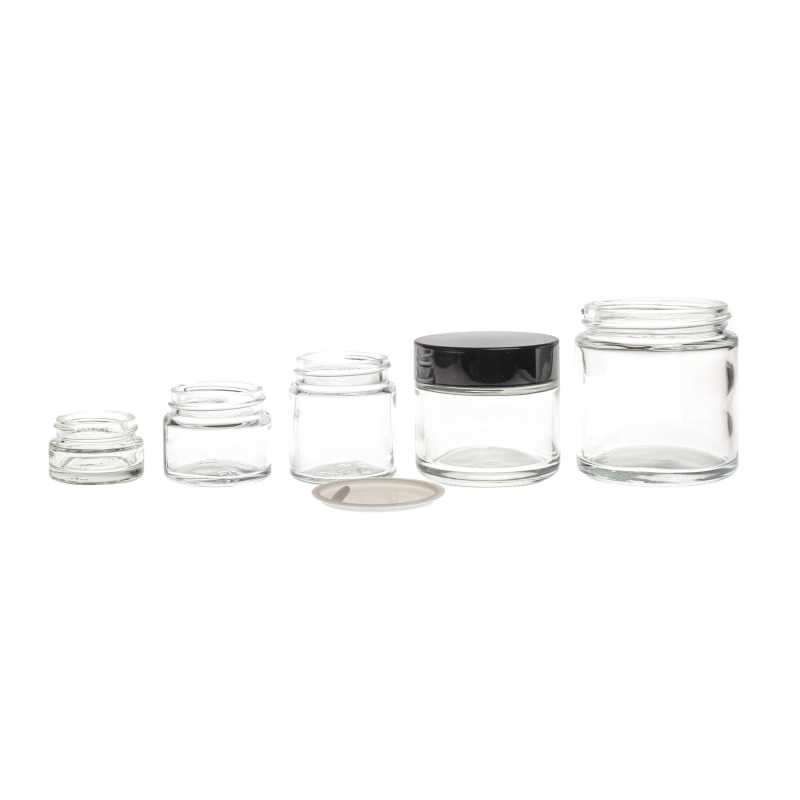 Glass cup made of thick transparent glass. Suitable for storing creams, balms, oils or samples. It is also suitable for making candles. It also has an inner lid