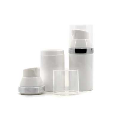 White Plastic Airless Bottle With Silver Ring, 30 ml