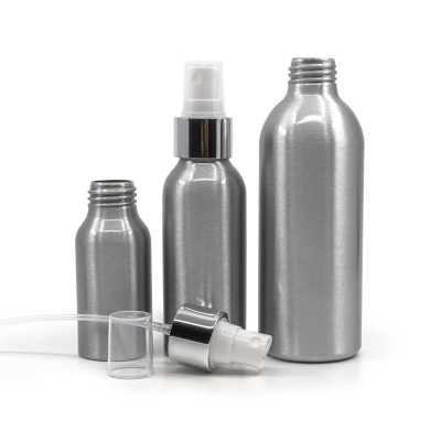 Aluminium Bottle, White Spray With Glossy Silver Collar, 100 ml