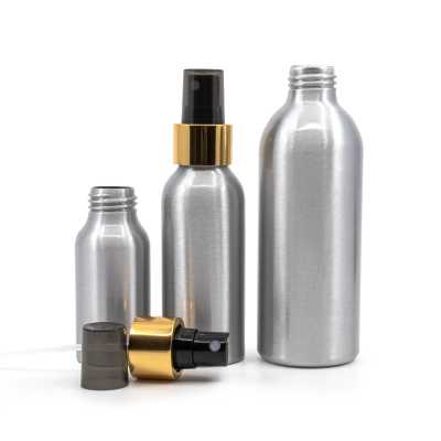 Aluminium Bottle, Black Spray With Glossy Gold Collar, 100 ml