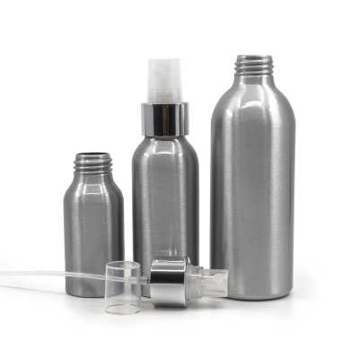 Aluminium Bottle, Transparent Spray Glossy Silver Collar, 100 ml