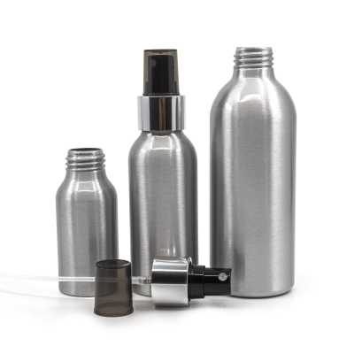Aluminium Bottle, Black Spray with Glossy Silver Collar, 50 ml