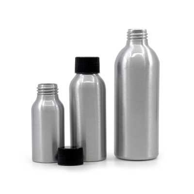 Aluminium Bottle with Black Ribbed Plastic Cap, 100 ml
