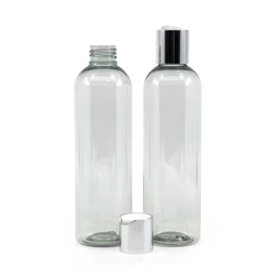 Clear Plastic Recycled Bottle, Silver Disc Top, 250 ml