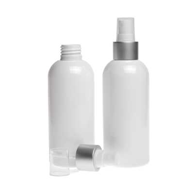 White Plastic Bottle, White Spray with Matte Silver Collar, 200 ml