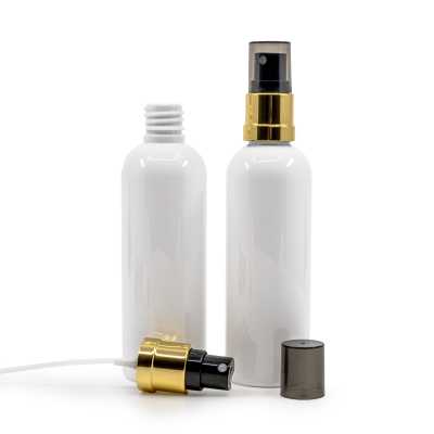 White Plastic Bottle, 24/410, Gold Black Spray, 100 ml
