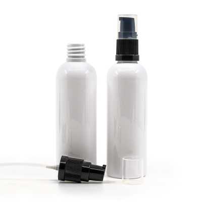 White Plastic Bottle, 24/410, Black Lotion Pump, 100 ml