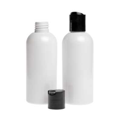 White Plastic Bottle, Black Disc Top, 300 ml