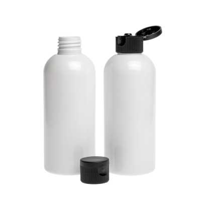 White Plastic Bottle, Black Flip Top, 300 ml